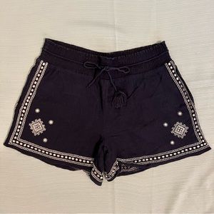 J.Crew Silver Embroidered Pull On Cotton Shorts in Navy w/ Pockets size 6